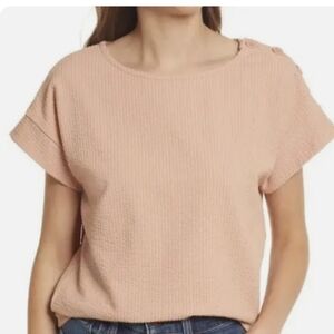 Madewell Seersucker Button Shoulder Top Size: Small